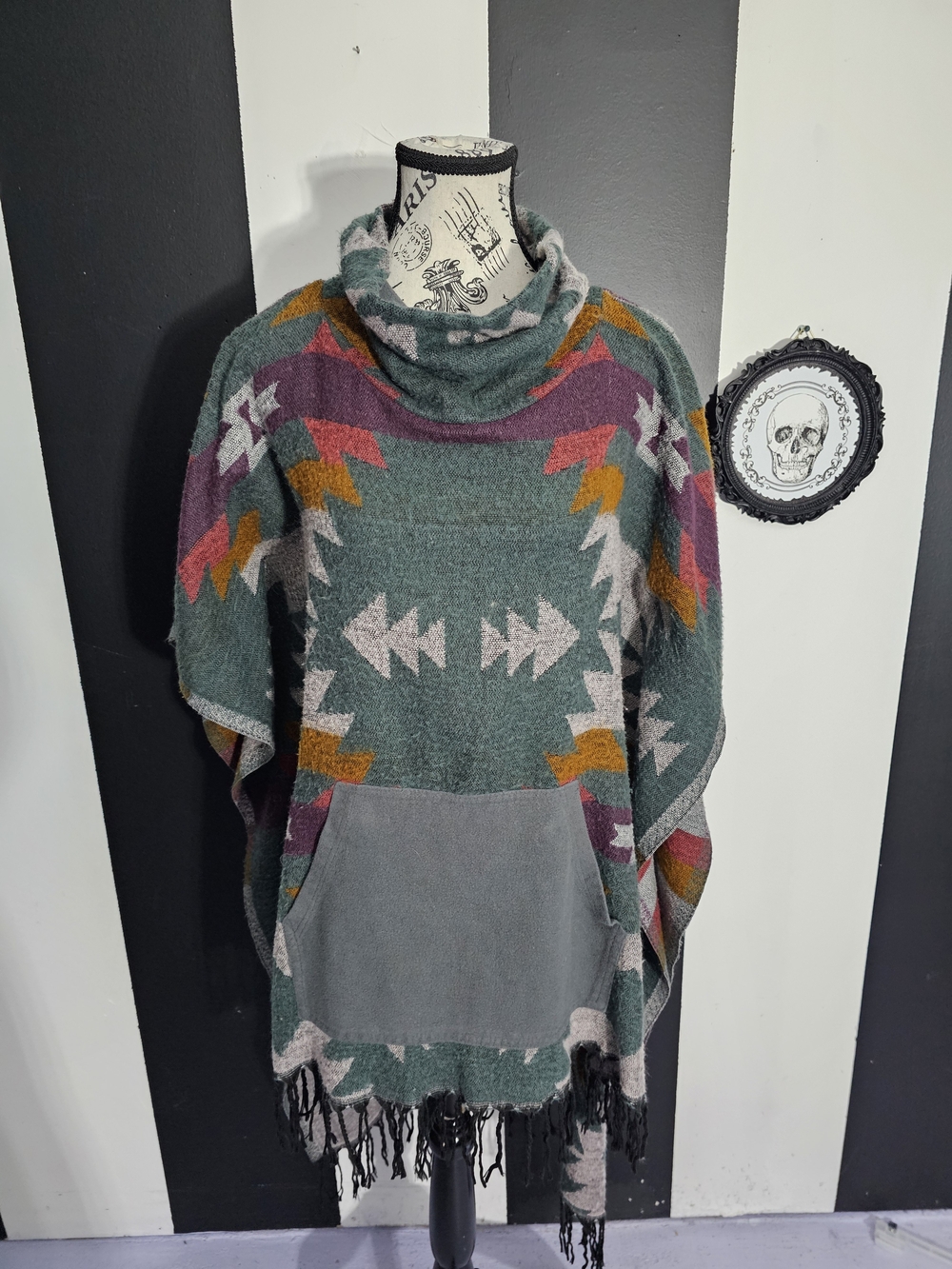 Cowl Neck Az Poncho Sweater - Green
